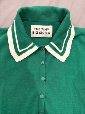 The Tiny Big Sister Green White Tipped Preppy Cotton Polo Sweater EU 36 S/M
